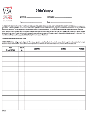 Motor Sports Officials Signing Form