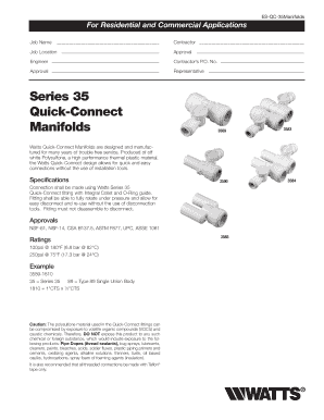 Watts Quick-Connect Manifolds Installation Form
