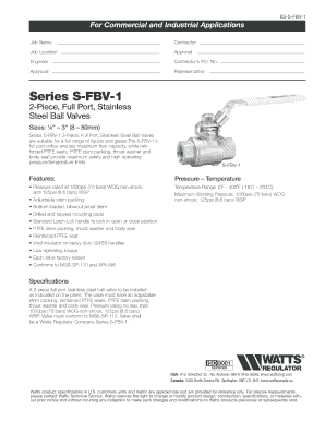 Watts S-FBV-1 Ball Valve Specification Form