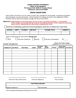 GRADE CHANGE FORM - Johns Hopkins University - me jhu