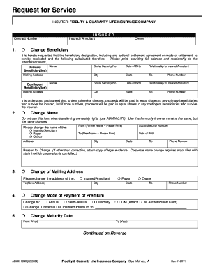 Fidelity & Guaranty Life Insurance Beneficiary Change Form