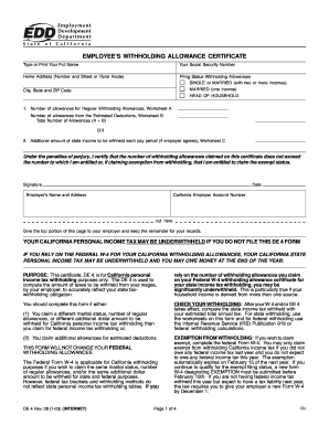 California Employee Withholding Allowance Certificate