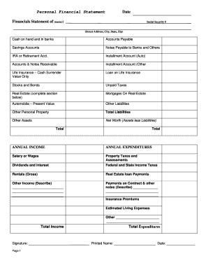 Personal Financial Statement Form