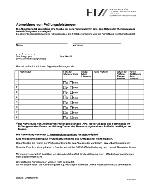 Abmeldung von Prüfungsleistungen