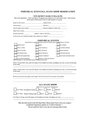 Individual Event All State Show Reservation Form