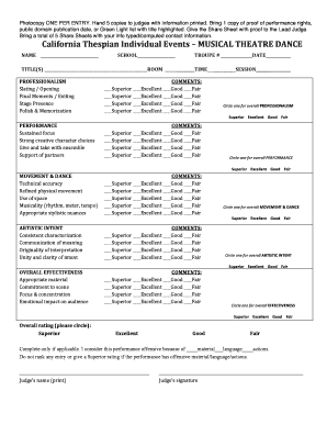 California Thespian Individual Events Evaluation Form