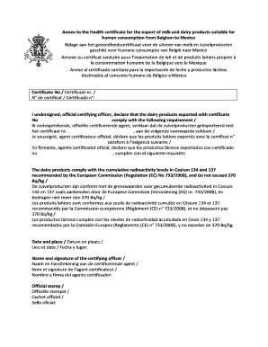 Health Certificate for Export of Dairy Products