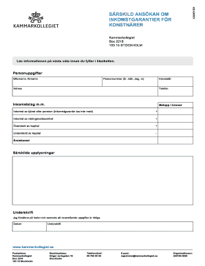 Special Application for Income Guarantees for Artists