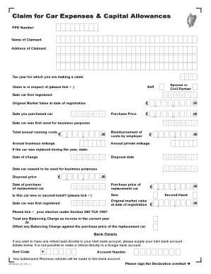 Claim for Car Expenses & Capital Allowances