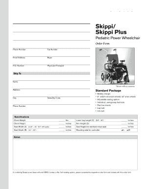 Skippi Plus Pediatric Power Wheelchair Order Form