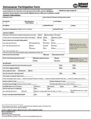 Homeowner Participation Form for Ductless System Installation