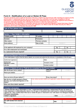 Form 6 – Notification of a Lost or Stolen ID Pass