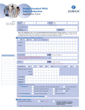 Standard PRSA Salary Deduction Application Form
