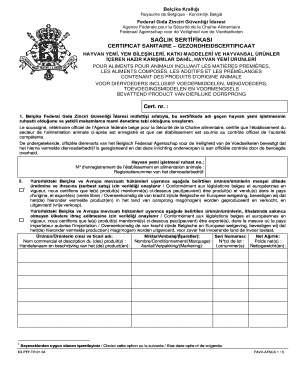 Belgian Health Certificate for Animal Feed