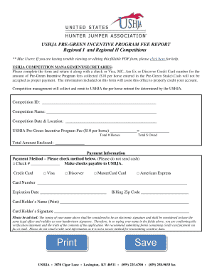 USHJA Pre-Green Incentive Program Fee Report