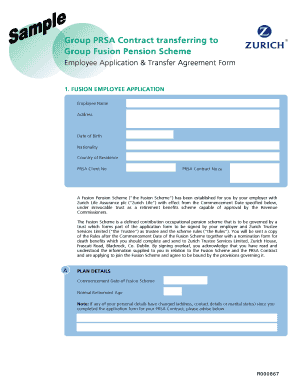 Fusion Pension Scheme Employee Application & Transfer Agreement