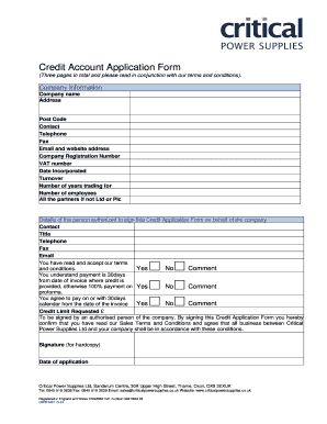Credit Account Application Form