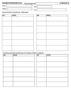 Standard Scholarship Application Form