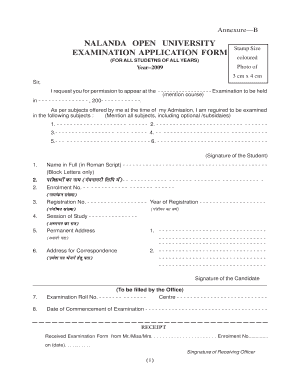 Nalanda Open University Examination Application Form