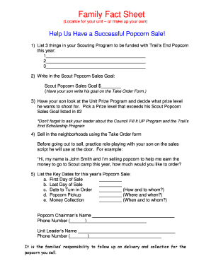 Scout Popcorn Sale Fact Sheet