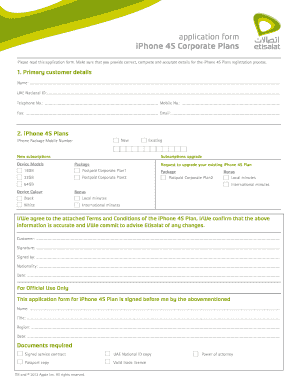 iPhone 4S Corporate Plan Application Form