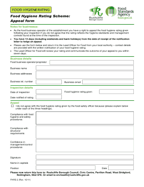 Food Hygiene Rating Appeal Form