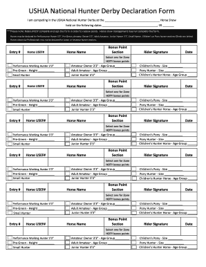USHJA National Hunter Derby Declaration Form