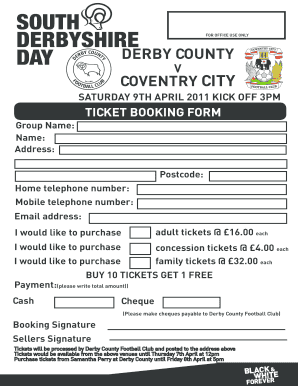 Derby County Football Ticket Booking Form