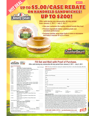 Sara Lee Foodservice Sandwich Promo Rebate Form