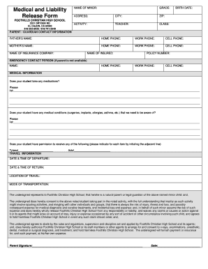 Medical and Liability Release Form