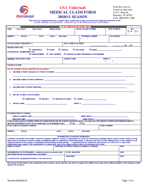 USA Volleyball Medical Claim Form