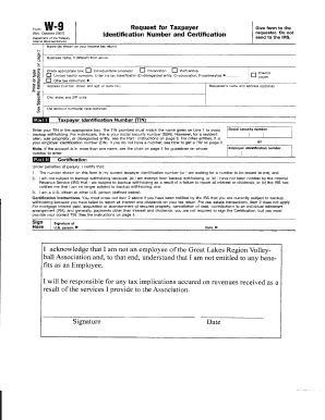 Form W-9 Request for Taxpayer Identification Number and Certification