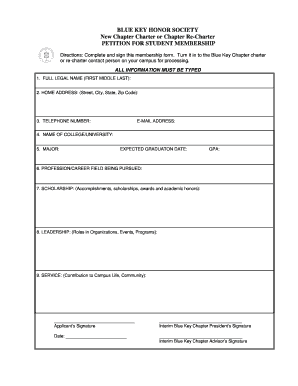 Blue Key Honor Society Membership Petition