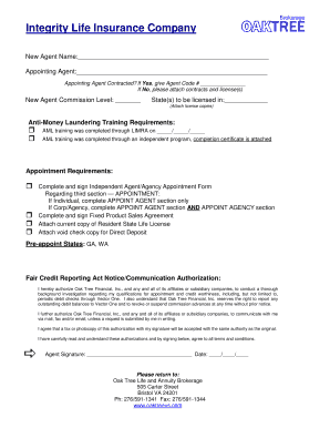 Integrity Life Insurance Agent Appointment Form