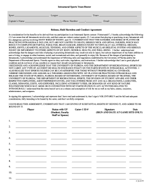 Intramural Sports Team Roster and Waiver