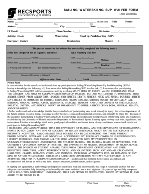 Sailing Waterskiing SUP Waiver Form