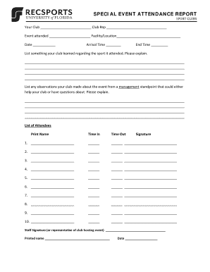 Special Event Attendance Report