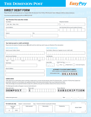 Dominion Post Direct Debit Form