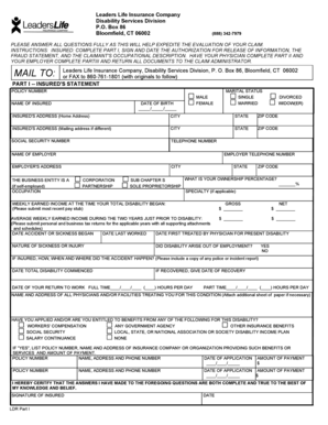 Leaders Life Insurance Disability Claim Form