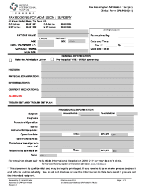 Fax Booking for Admission Surgery