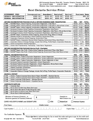 Ontario Corporation Amendment Package