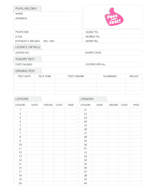 Motorcycle Driving Pupil Record