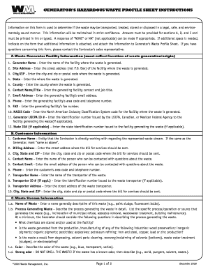 Generator's Hazardous Waste Profile Sheet