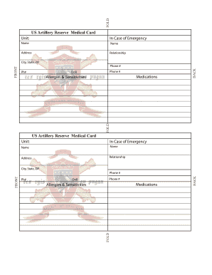 US Artillery Reserve Medical Card
