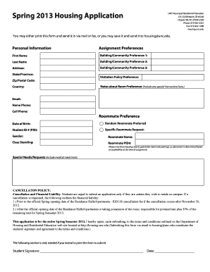Spring 2013 Housing Application