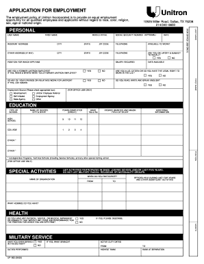 Unitron Employment Application Form