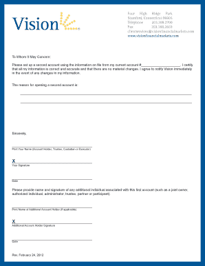 Vision Financial Markets Second Account Request Form