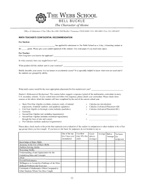 Math Teacher's Confidential Recommendation
