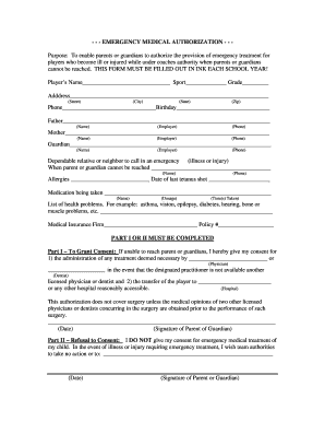 Emergency Medical Authorization Form