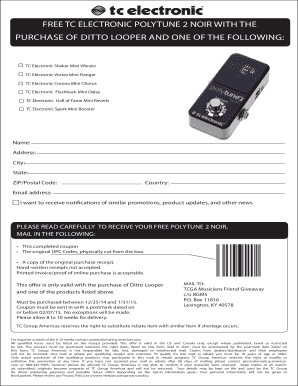 TC Electronic PolyTune 2 Noir Mail-In Rebate Form